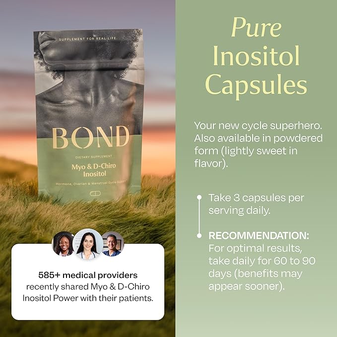 BOND Inositol Capsules: Myo-Inositol & D-Chiro Inositol Ovarian Support Vitamins, Menstrual Cycle Support, Hormone Balance for Women, Ideal 40:1 Ratio, Inositol Supplement for Women, 90 Vegan Capsules