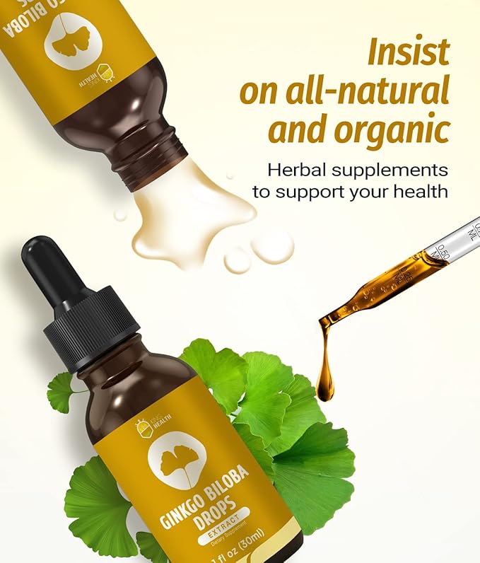 Ginkgo Biloba Liquid Extract, Organic Ginkgo 98% Absorption, 1 fl