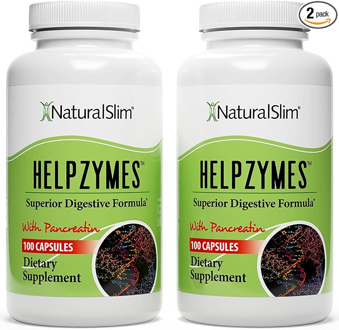 NaturalSlim Helpzymes Digestive Enzymes for Digestion, 100 Caps (2 Pack)