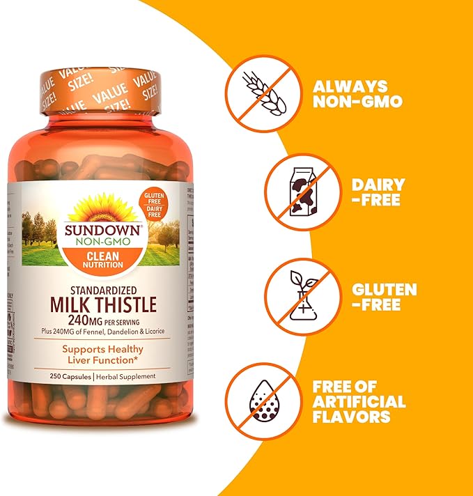 Sundown Standardized Milk Thistle 240 mg, 250 Capsules