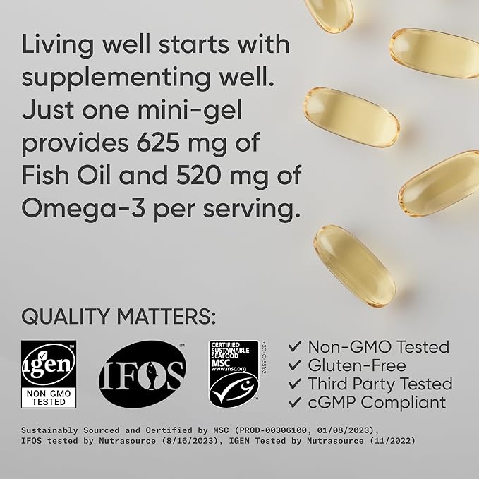 Sports Research Fish Oil Mini-Softgels Omega-3 Fatty 625mg, 120 120 Capsules