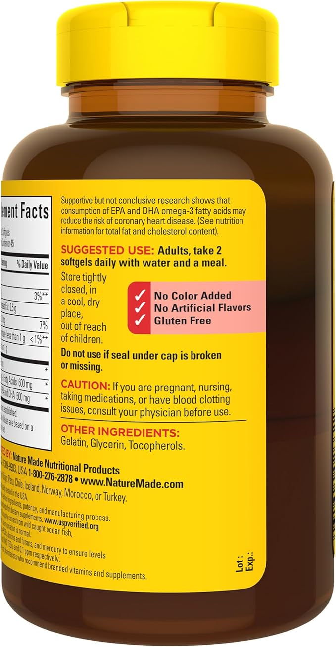 Nature Made Fish Oil 1000 mg 3 Fish 3 Supplement 90 Softgels, 45 Day