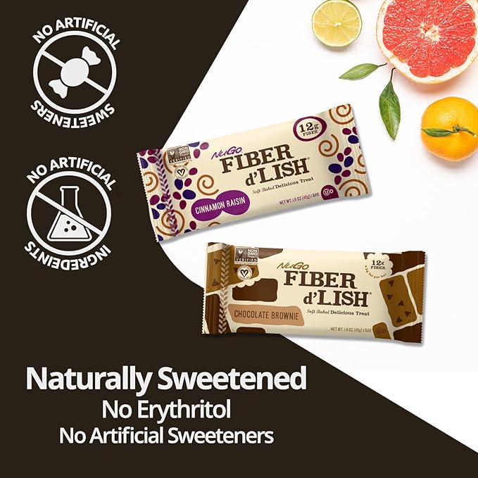NuGo Fiber d'Lish Blueberry Cobbler, 12g High Fiber, Vegan, 150 Calories, 1.6 Ounce (Pack of 16)