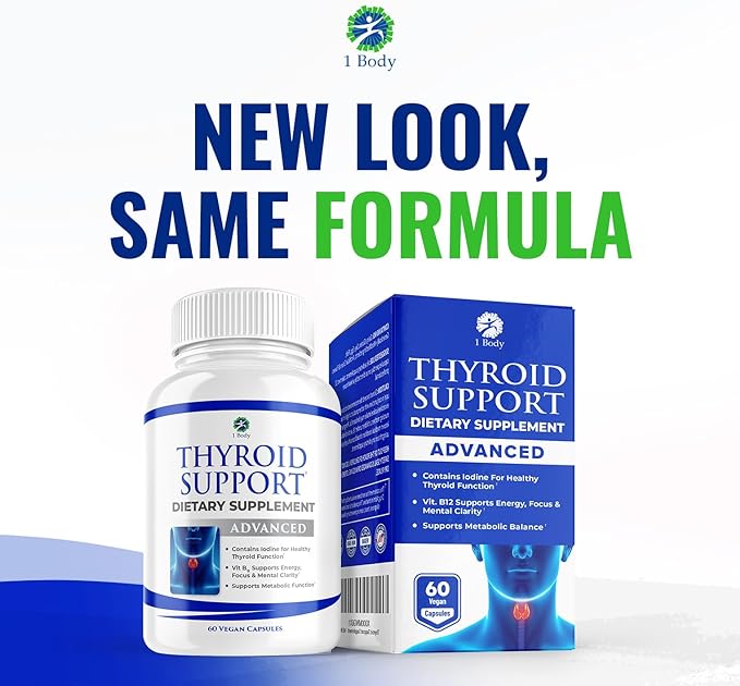 1 Body Thyroid Support Supplement with Iodine B12 Complex, 30 Day