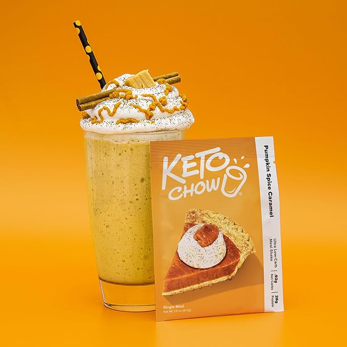 Keto Chow Pumpkin Spice Caramel | Keto Meal Replacement Shake | Nutritionally Complete | Low Carb | Delicious Easy Meal Substitute | You Choose The Fat | Single Meal Sample