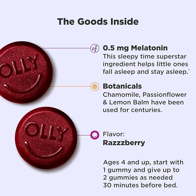 OLLY Kids Sleep Gummy, Melatonin, L-Theanine, 60 & 50 Count