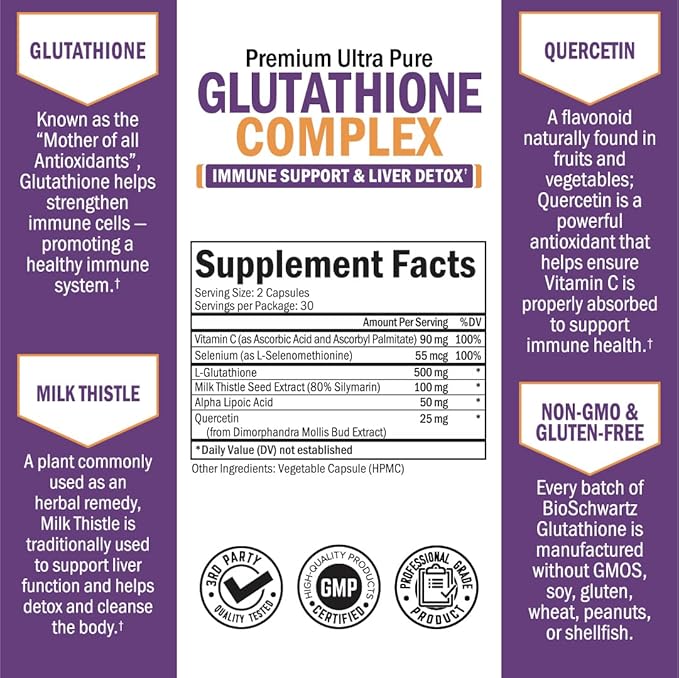 Glutathione Supplement Liver Detox with Quercetin 500mg 60ct 60ct
