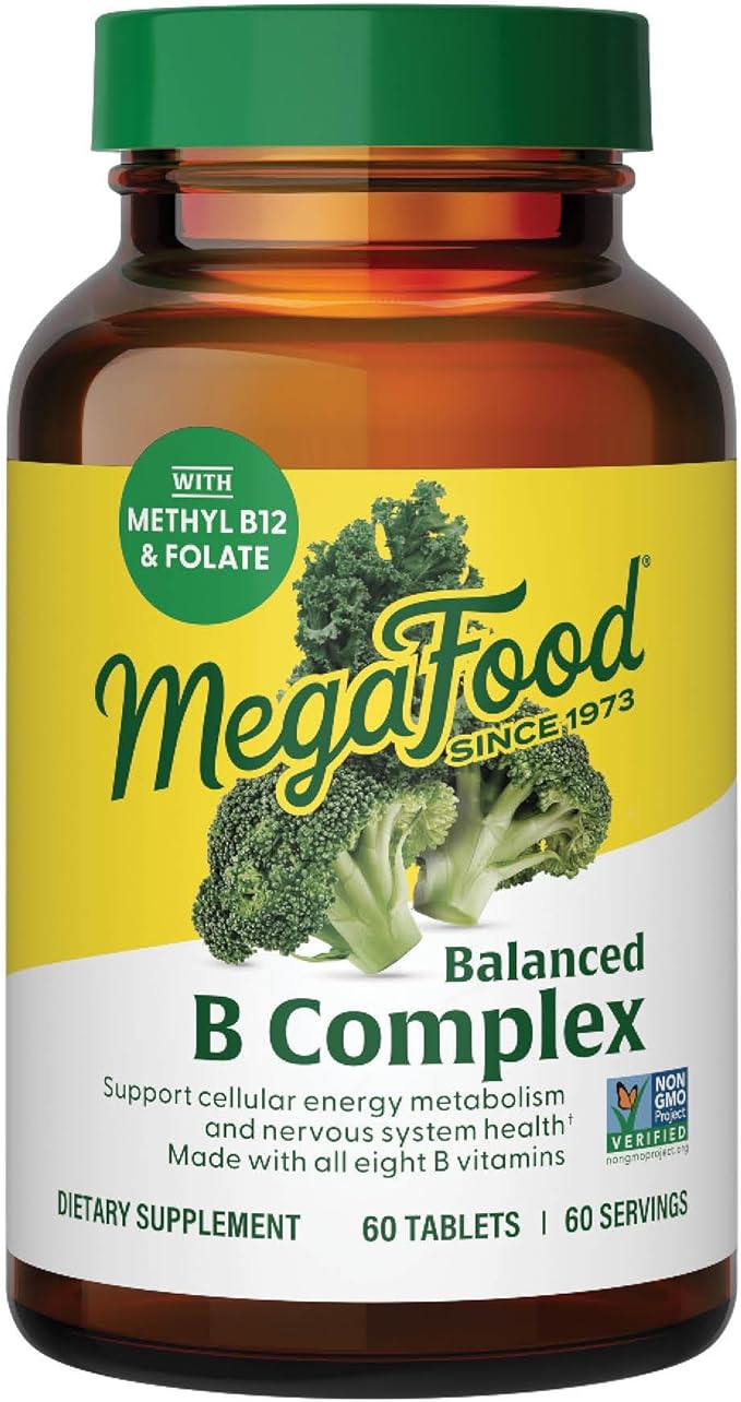MegaFood Balanced B Complex 8 B B6, Vitamin B12, Folate, 60 Tabs
