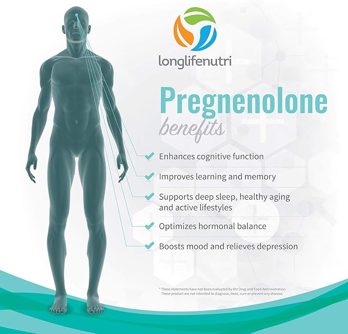 Brain & Hormone Support Pregnenolone - 180 Veggie Caps for Enhanced Memory, Focus & Vitality - Made in USA