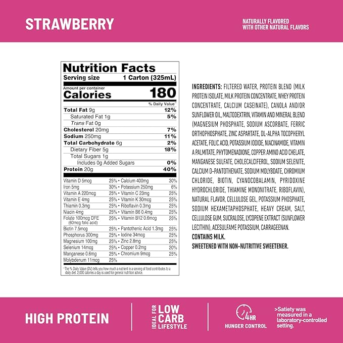 SlimFast Protein Shake, Strawberry- 20g Protein, 24 Vitamins 11 Fl 12)