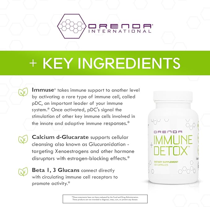 Orenda Immune + Detox - Specialized Formula with Calcium d-Glucarate, Beta 1,3 Glucans & IMMUSE® for Wellness and Balance - 120 Capsules