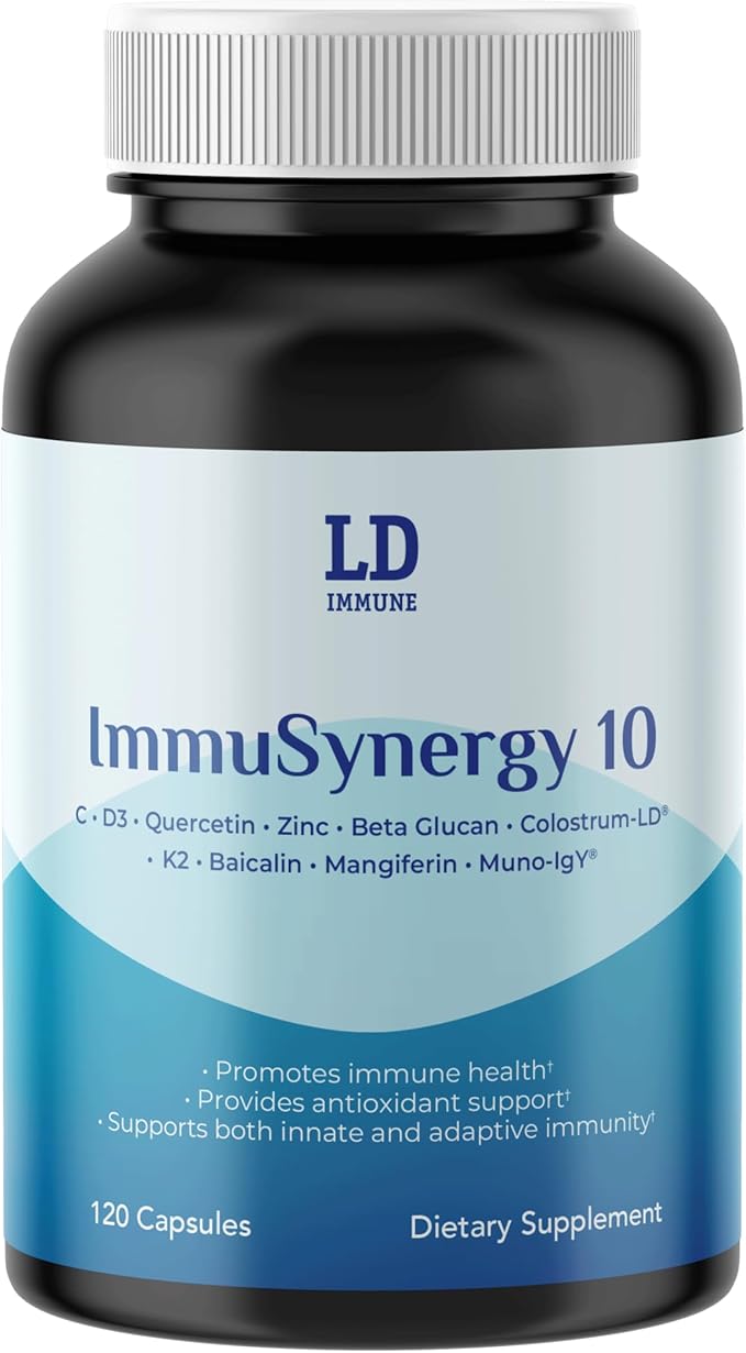 Colostrum-LD ImmuSynergy 10 Capsules - 120 Count-Immune Fortifying Ingredients - Vitamin C, D3, Zinc, Beta Glucan, Quercetin