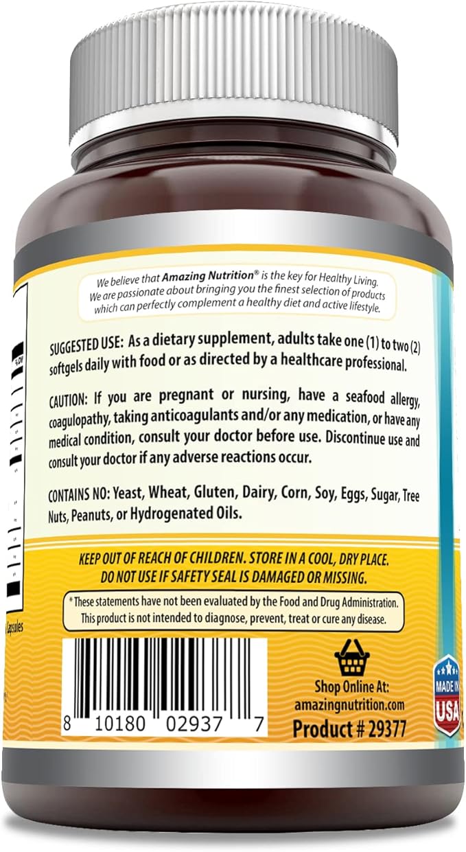 Amazing Omega Norwegian Cod Liver Oil 1250 Mg Omega-3, EPA, 120 Count)