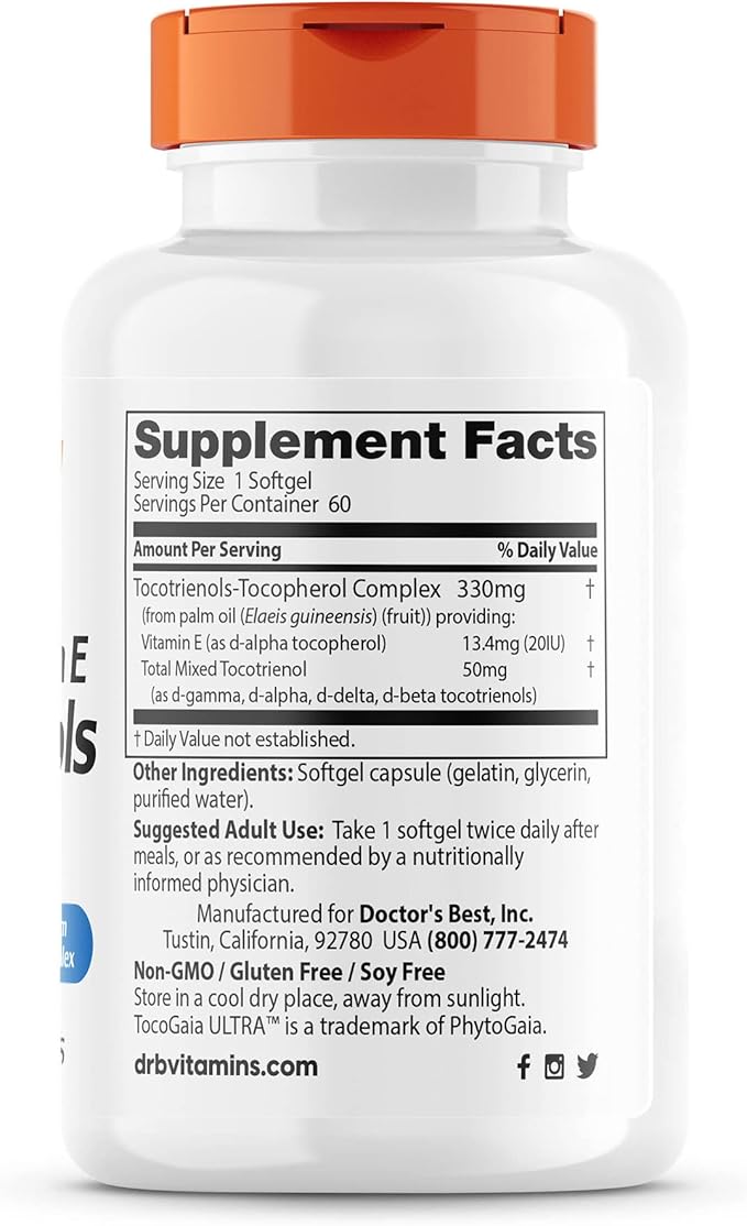 Doctor's Best Vitamin E Tocotrienols contains 60 Count
