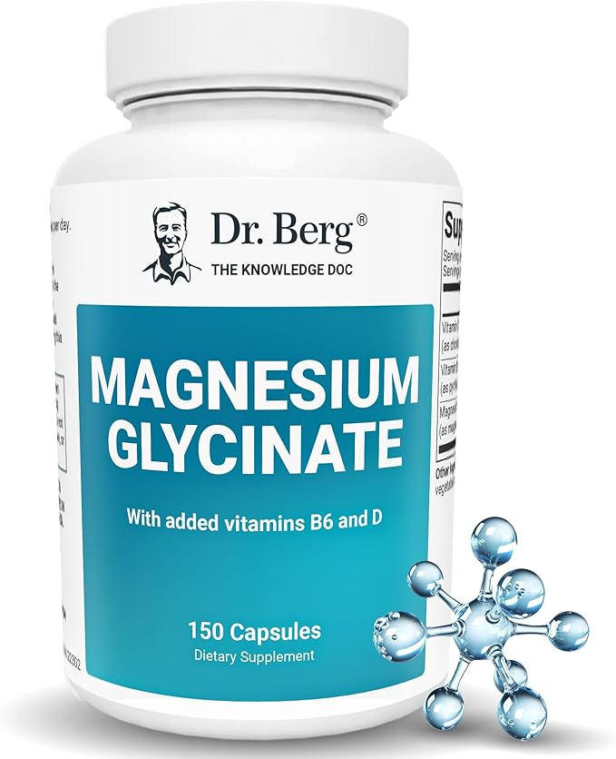 Dr. Berg Magnesium Glycinate 400 mg โ Chelated Magnesium Supplement with Vitamin D and B6 for Stress Support, Relaxation, and Good Sleep โ 150 Vegetable Capsules High Absorption for Overall Wellness