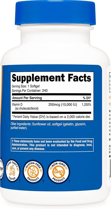 Nutricost Vitamin D3 10,000 IU, 240 (2 Bottles)