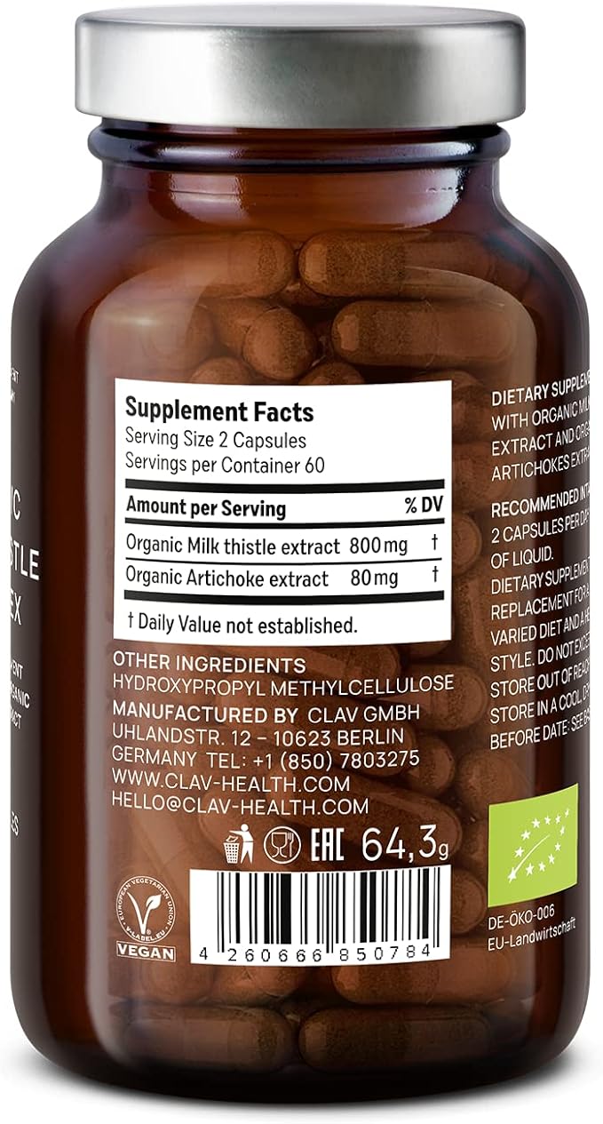 CLAV Organic Milk Thistle & Artichoke 120 Capsules (60 Days