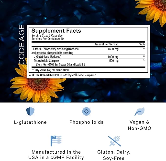 Codeage Liposomal Glutathione 1000 mg, GlutaONE 60 ct