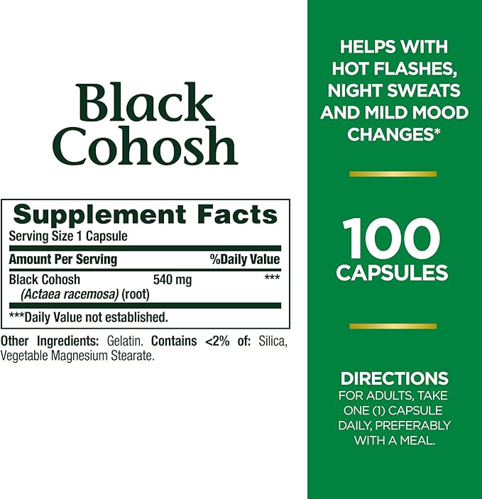 Nature's Bounty Black Cohosh Root Pills 540 mg, 100 Capsules