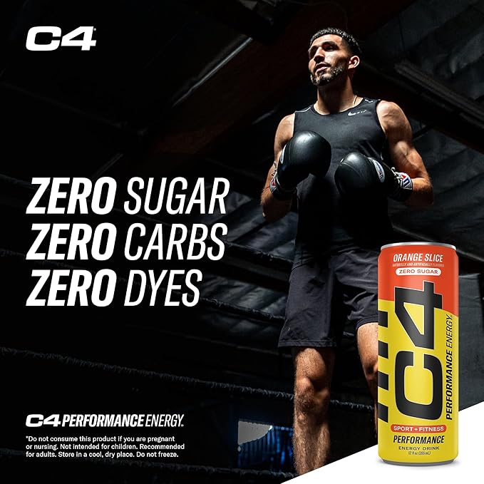 Cellucor C4 Performance Energy Drink | Zero Sugar Carbonated Preworkout Energy | 150mg Caffeine with Beta Alanine | Orange Slice | 12 Fl Oz (12 Pack)