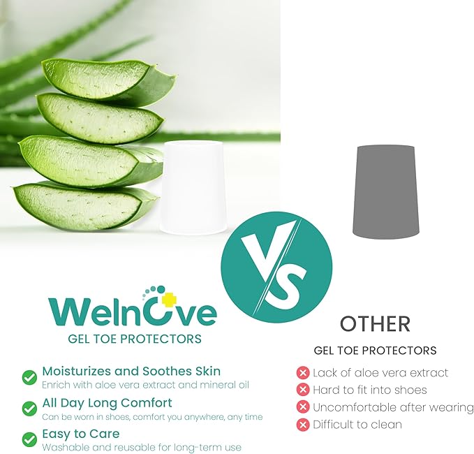 Welnove Pinky Toe Sleeves Protectors 12-Pack Aloe