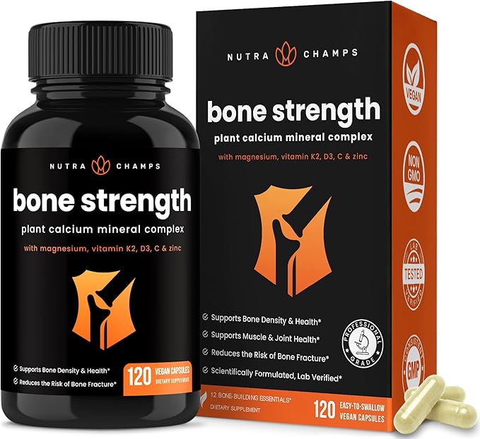 Bone Strength Supplements 600mg | D3 2000 2000 IU, K2, Magnesium, 120 Vegan