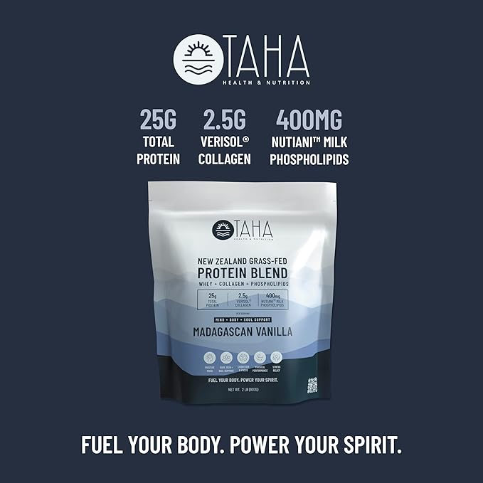 Taha Health & Nutrition Mind+Body+Soul Protein Blend 25g of 400mg Milk 2LB