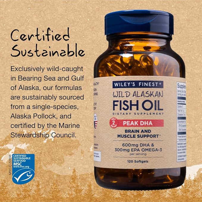 Wiley's Finest Wild Alaskan Fish Oil 900mg EPA Omega-3s - 120 Softgels (60 Servings)
