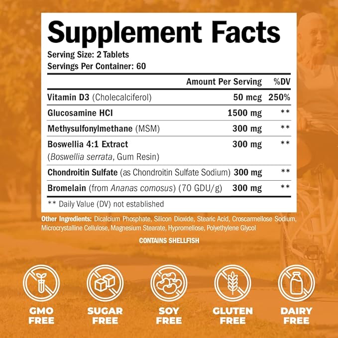 Glucosamine Chondroitin with Vitamin D3, Boswellia, 120 Tablets