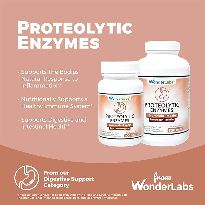 Proteolytic Enzymes | Bromelain Papain Pancreatin 550 mg 300 tablets