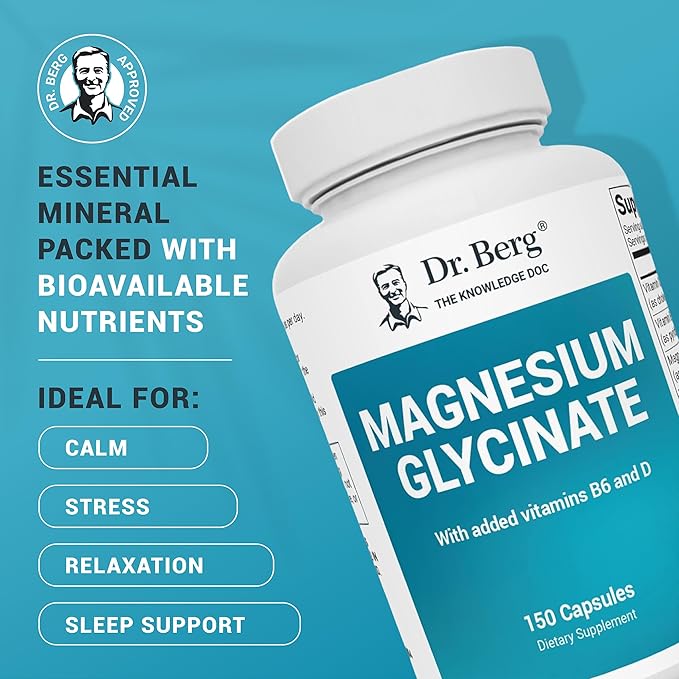 Dr. Berg Magnesium Glycinate 400 mg โ Chelated Magnesium Supplement with Vitamin D and B6 for Stress Support, Relaxation, and Good Sleep โ 150 Vegetable Capsules High Absorption for Overall Wellness