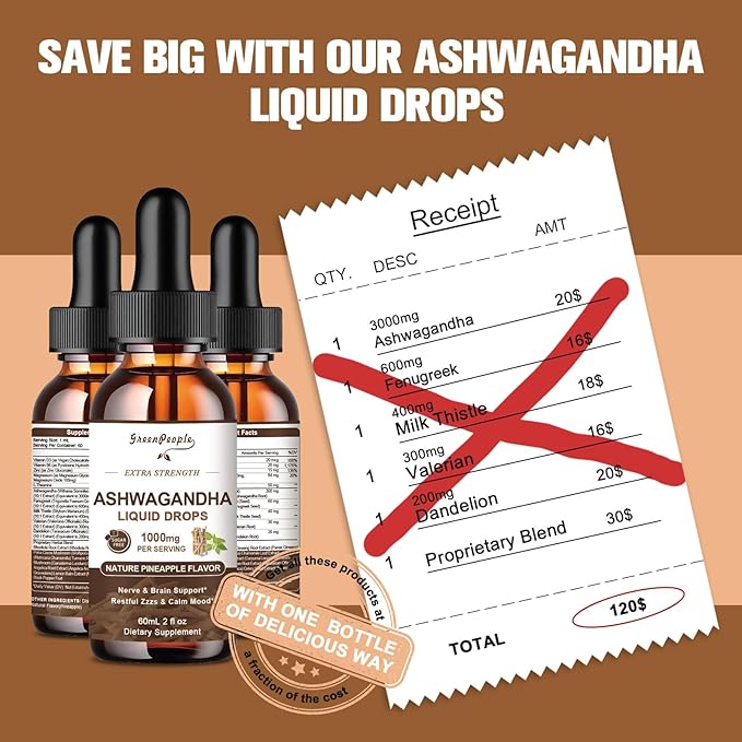 Ashwagandha Liquid Supplement Extra Strength w/L 2 Oz