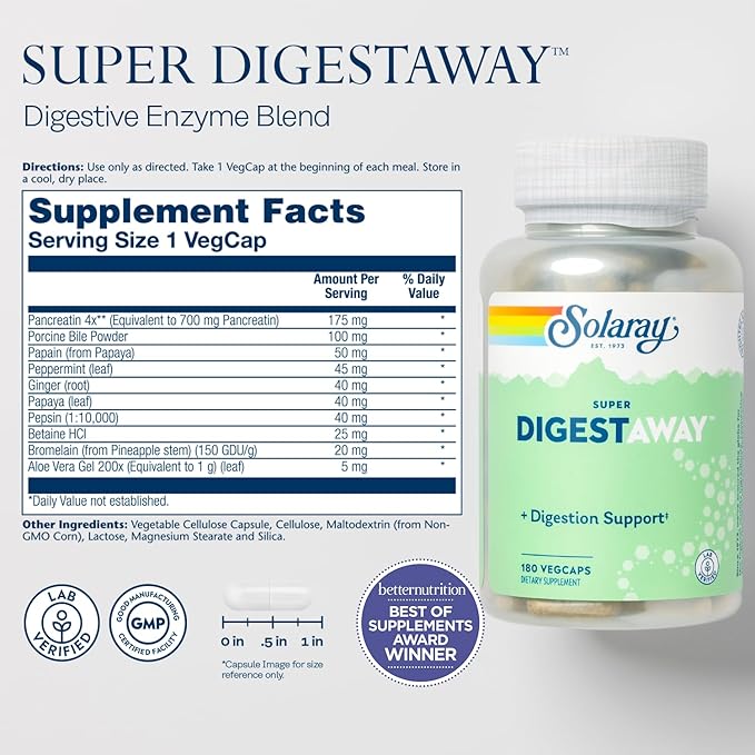 SOLARAY Super Digestaway Digestive Enzymes 180 VegCaps