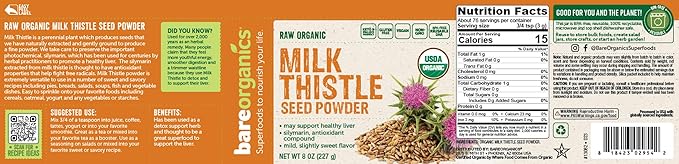 BareOrganics Milk Thistle Seed Powder, Superfood 8 Ounces