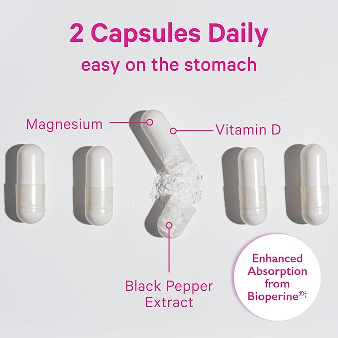 Pink Stork Magnesium Glycinate with Vitamin D - Magnesium Supplement for Women to Support Natural Calm, Mood, and Sleep - Hormone Balance for Women - 60 Capsules, 1 Month Supply