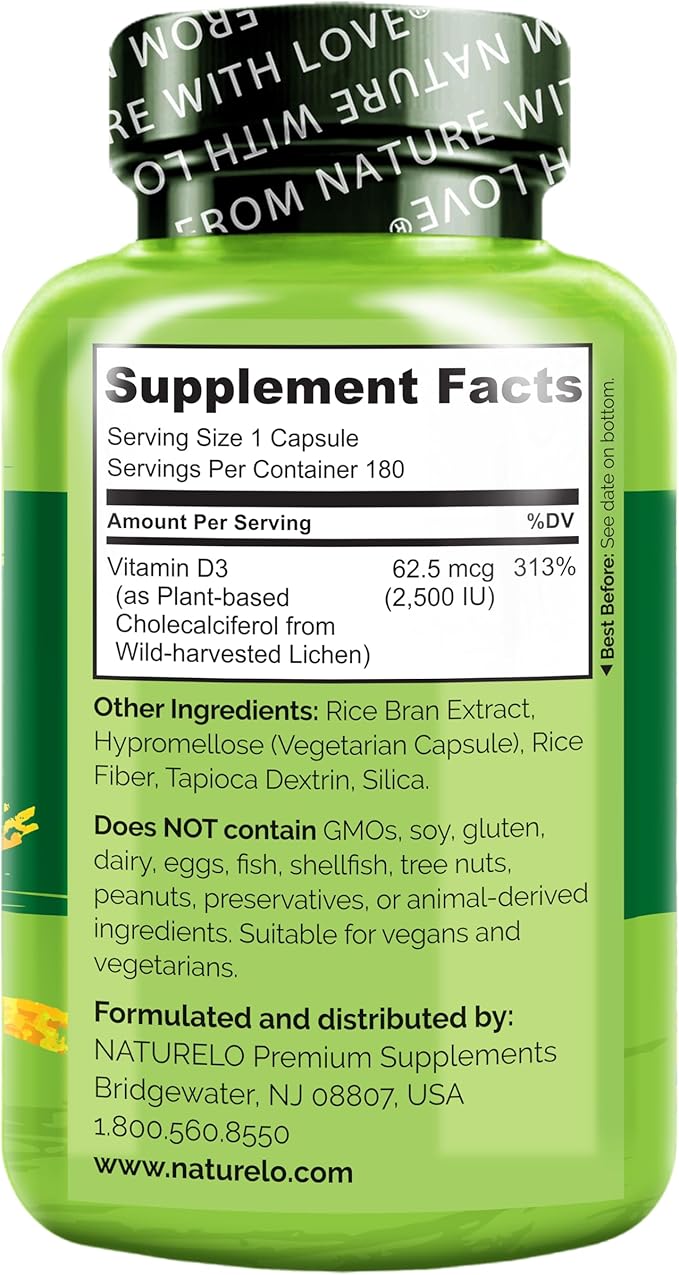 NATURELO Vitamin D 2500 IU D3 Supplement 180 Mini