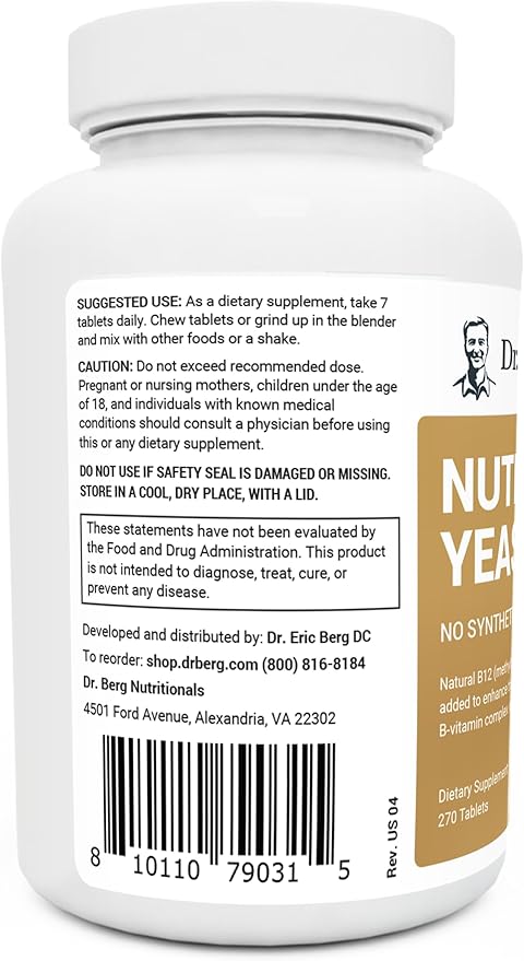 Dr. Berg Nutritional Yeast Tablets – B12 Added 8 B 270 Vegan