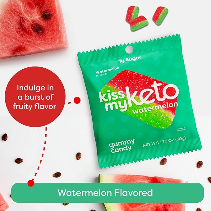 Kiss My Keto Gummies Candy – Low Carb Watermelon Candy Gummy, Keto Snack Pack – Healthy Candy Gummys – Vegan Candy, Keto Gummy Candy – Keto Candy Gummies (6-pack)