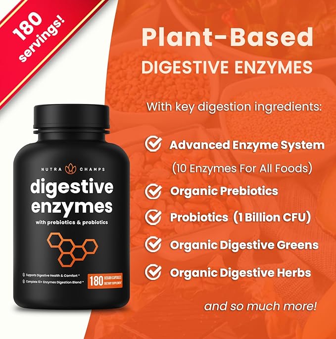 NutraChamps Digestive Enzymes with Probiotics and 180 Vegan