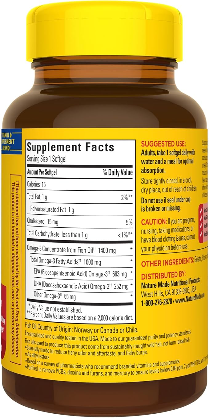 Nature Made Burp Less Ultra Omega 3 Fish 1400 mg, 3 Supplement 45 Softgels