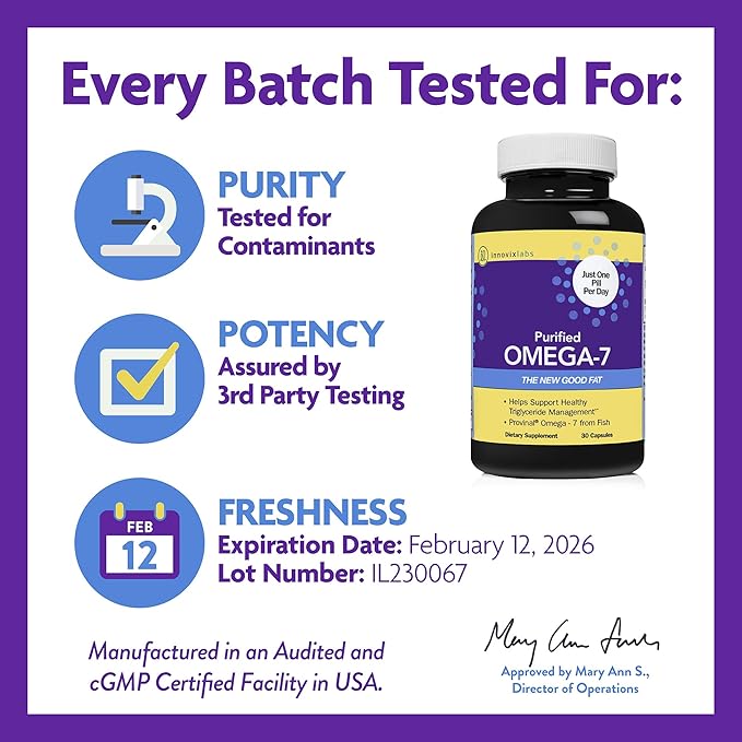 InnovixLabs Purified Omega 7 Supplement, 210mg Omega-7 Palmitoleic Omega-7 Fish 5 Star 30 Capsules