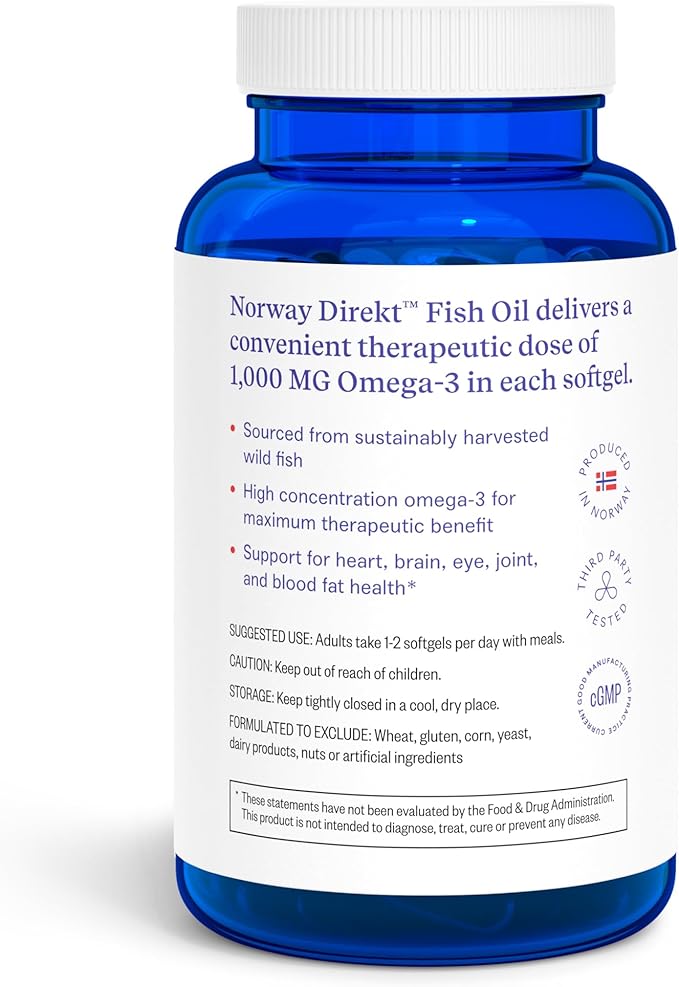 Norway Direkt Omega-3 Fish Oil 2,000mg Omega-3 per 2 softgel| 1060mg EPA, 740mg DHA (2 Soft-Gel (180 Softgels)