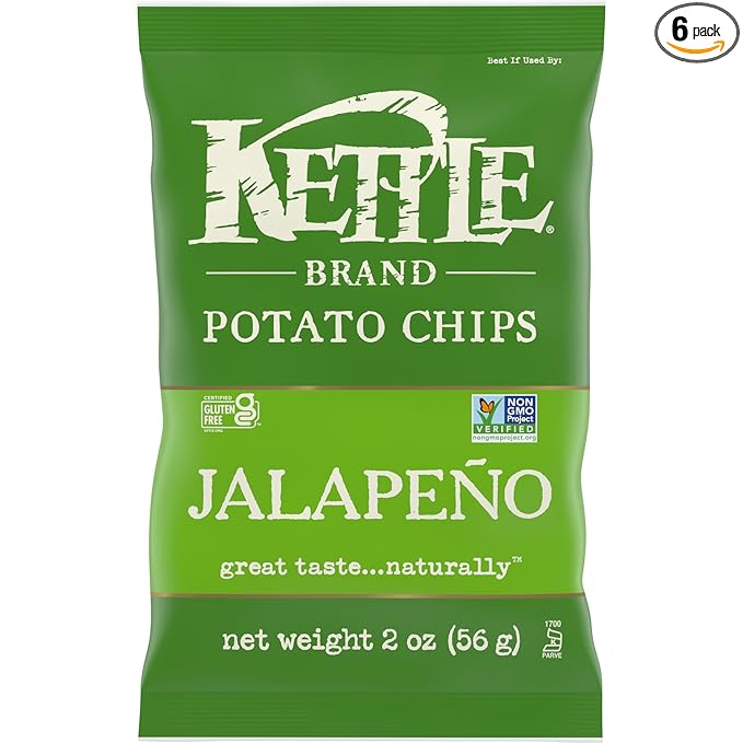 Kettle Brand Potato Chips, Jalapeno Kettle Chips, Snack Bag, 2 Oz (Pack of 6)