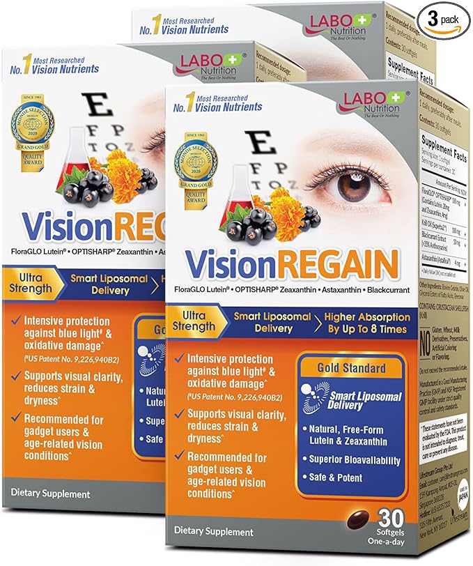 LABO Nutrition VisionREGAIN, Smart Liposomal Delivery, 8X Higher 20mg FloraGLO 30s x3 x3