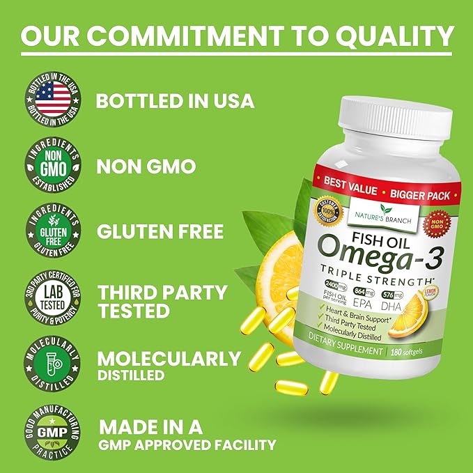 Best Triple Strength Omega 3 Fish 180 Capsules 2400mg High 864mg EPA 576mg DHA
