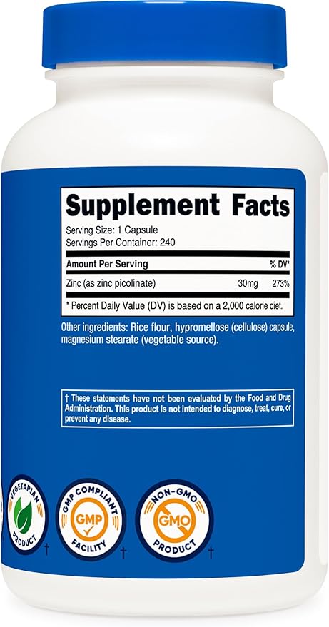 Nutricost Zinc Picolinate 30mg, 240 Capsules - Gluten Free and Non-GMO