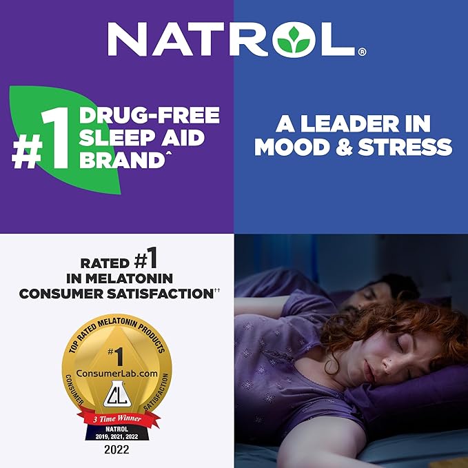 Natrol Sleep + Calm Melatonin 6mg 50mg and 60 Raspberry-Flavored 60 Day