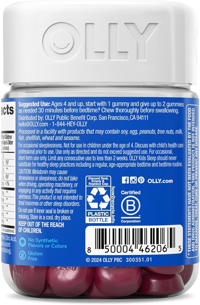 OLLY Kids Sleep Gummy, Occasional Sleep 0.5mg Melatonin, 50 Count