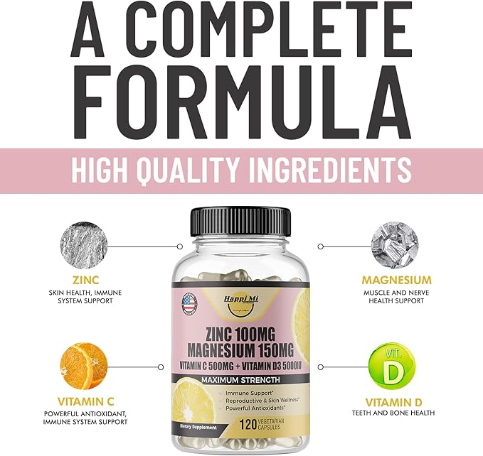 Zinc, Zinc 100mg, Magnesium Glycinate 150mg, D3 5000 5000 IU, 500mg Per