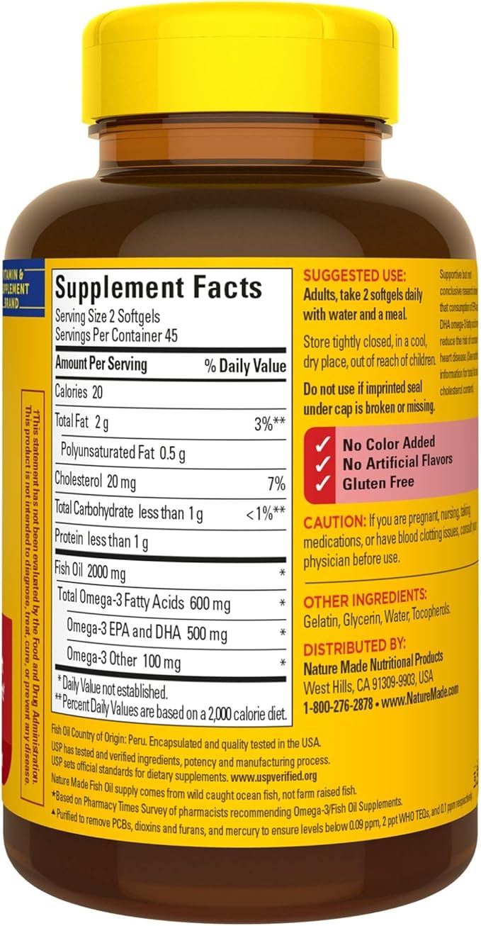 Nature Made Fish Oil 1000 mg 3 Fish 90 Softgels, 45 Day 2)